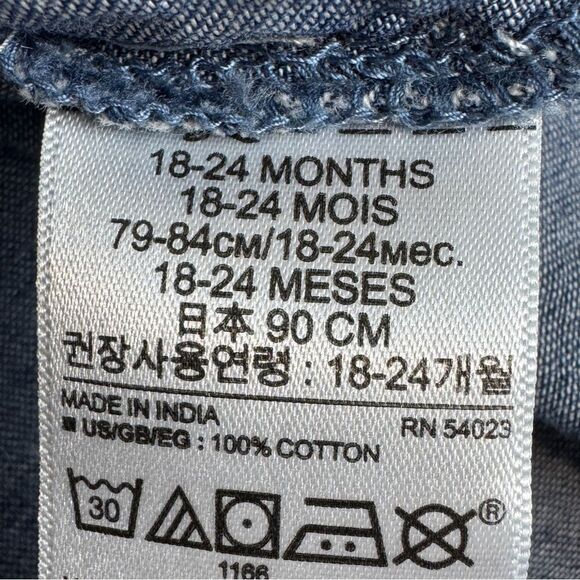 GAP Blue Polka Dot Button-Up Chanbray Dress 18-24mos - Picture 4 of 6